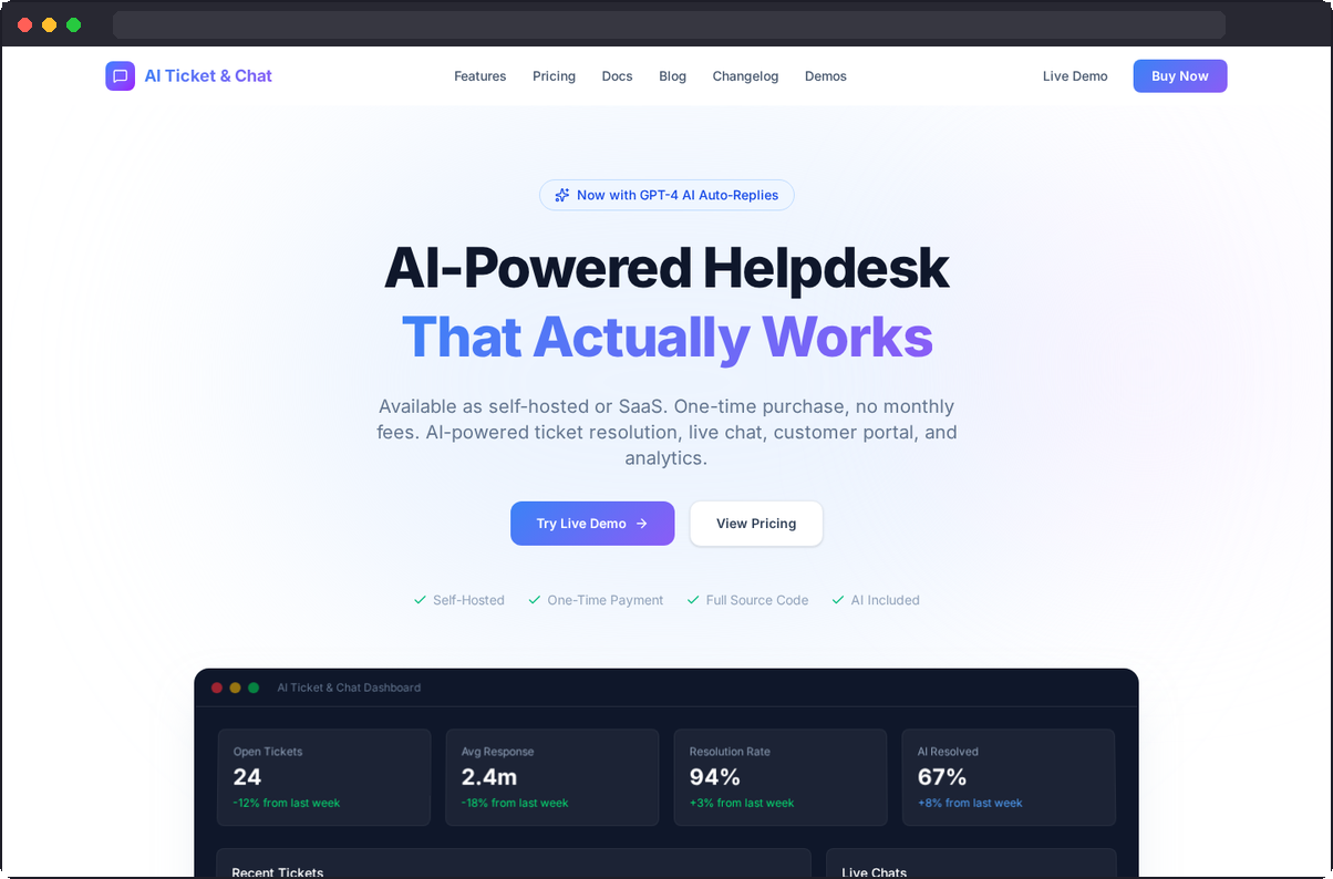 AI Ticket & Chat screenshot